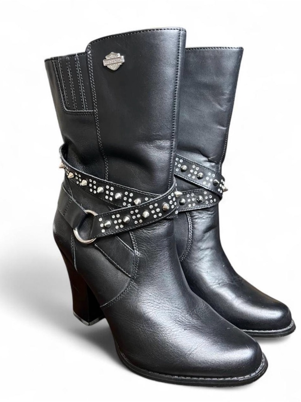 Harley-Davidson Women's Black Studded Strap Heeled Boots